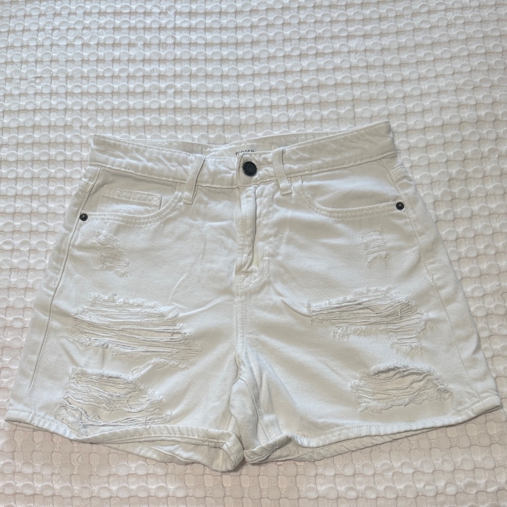 Hidden White Distressed Jean Shorts
